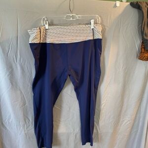 Women's Navy Leggings with Patterned Waistband